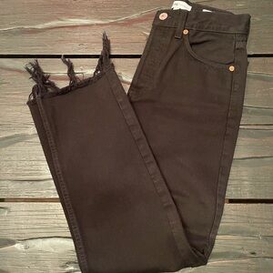 Redone Black Frayed Hem Women Jeans